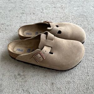 Birkenstock Boston taupe cream tan clogs shoes